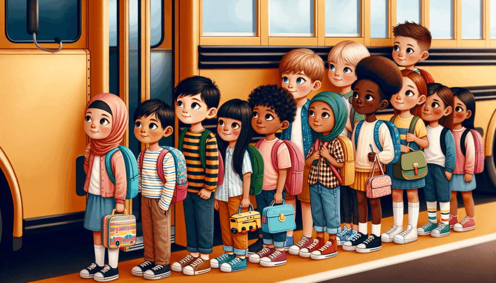 children waiting for a school bus