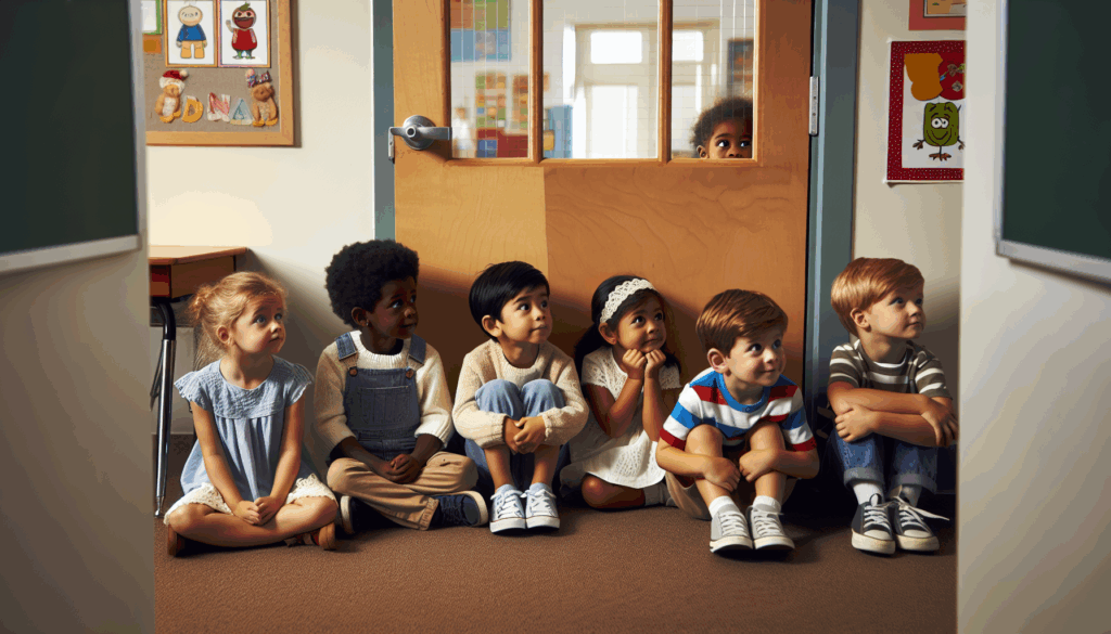 Young children Waiting patiently by the door until the class was ready